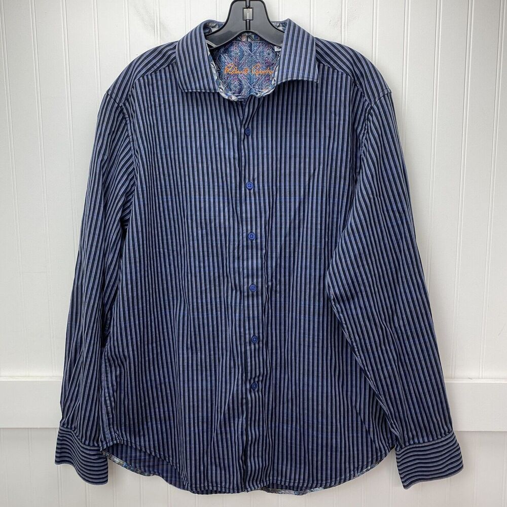 Robert Graham Shirt Button Up Mens XL Classic Fit Blue/Black Striped Long Sleeve